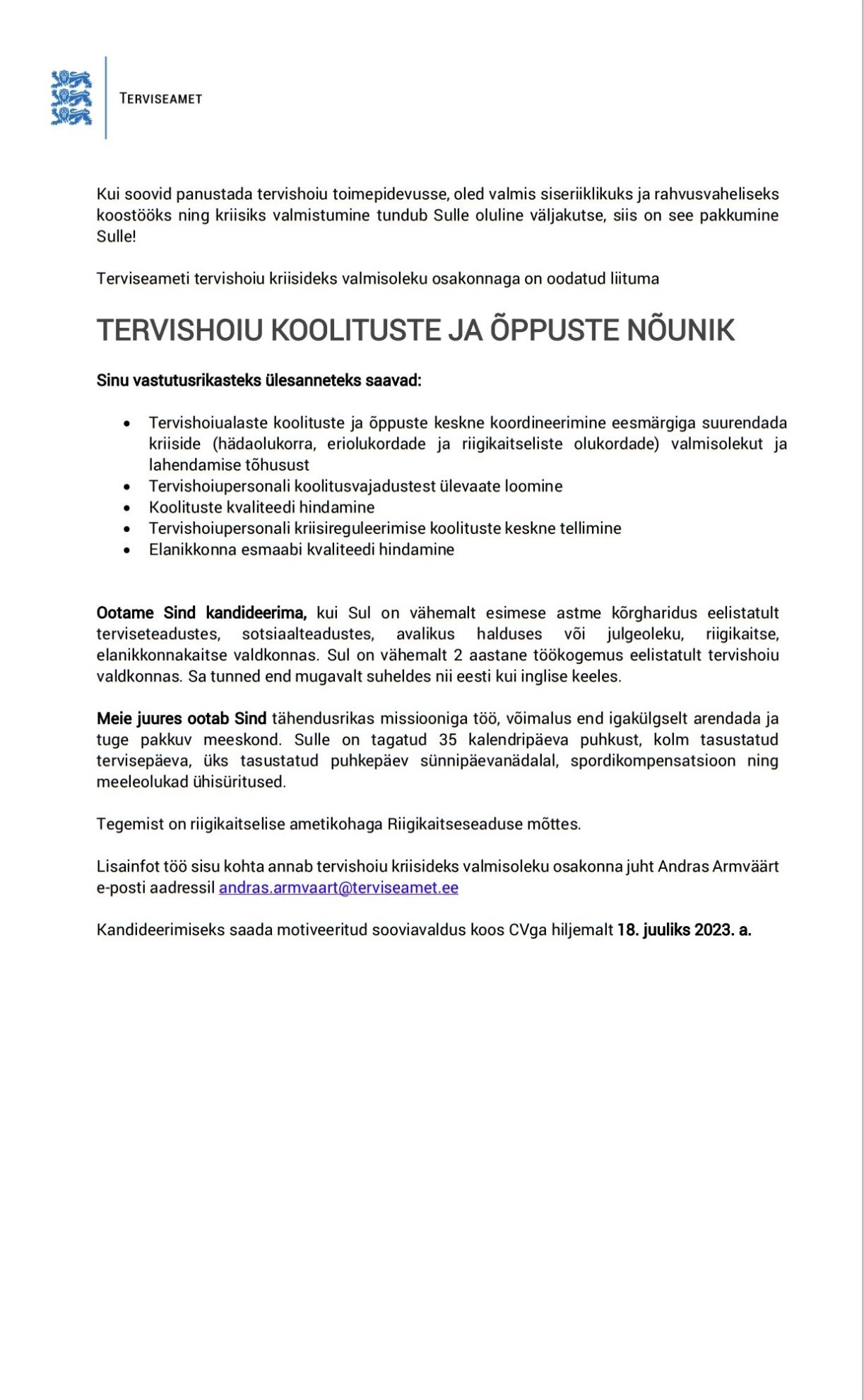 terviseamet TKVO nõunik