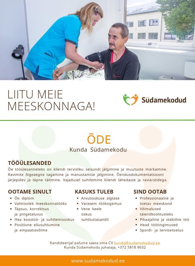 Kunda südamekodu töökuulutus õde
