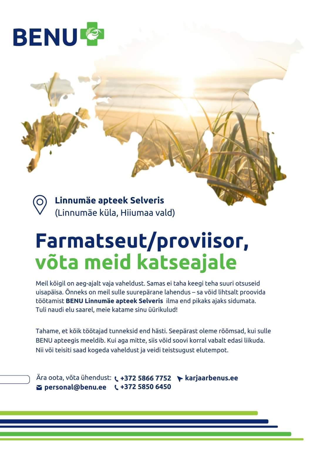 Linnumäe apteegi töökuulutus farmatseut