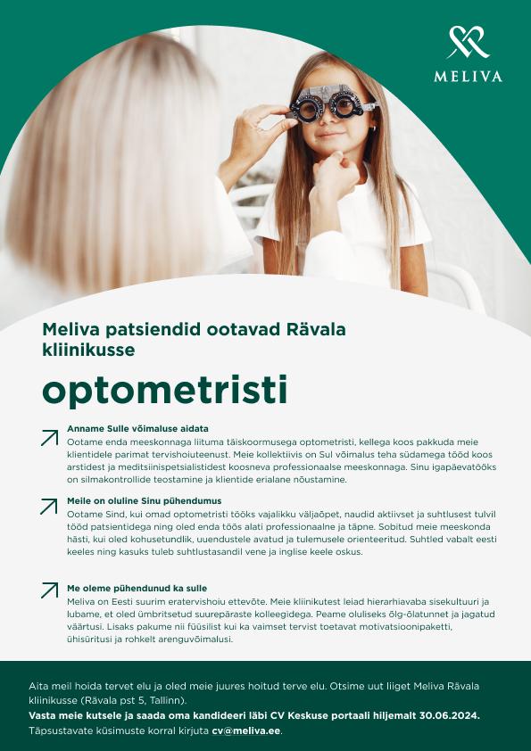 Meliva töökuulutus optometrist